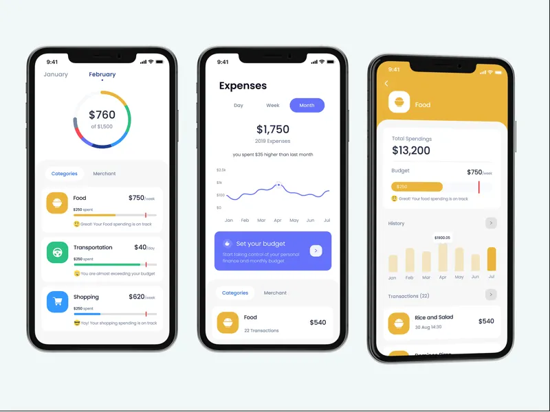 Personal finance mobile app interface